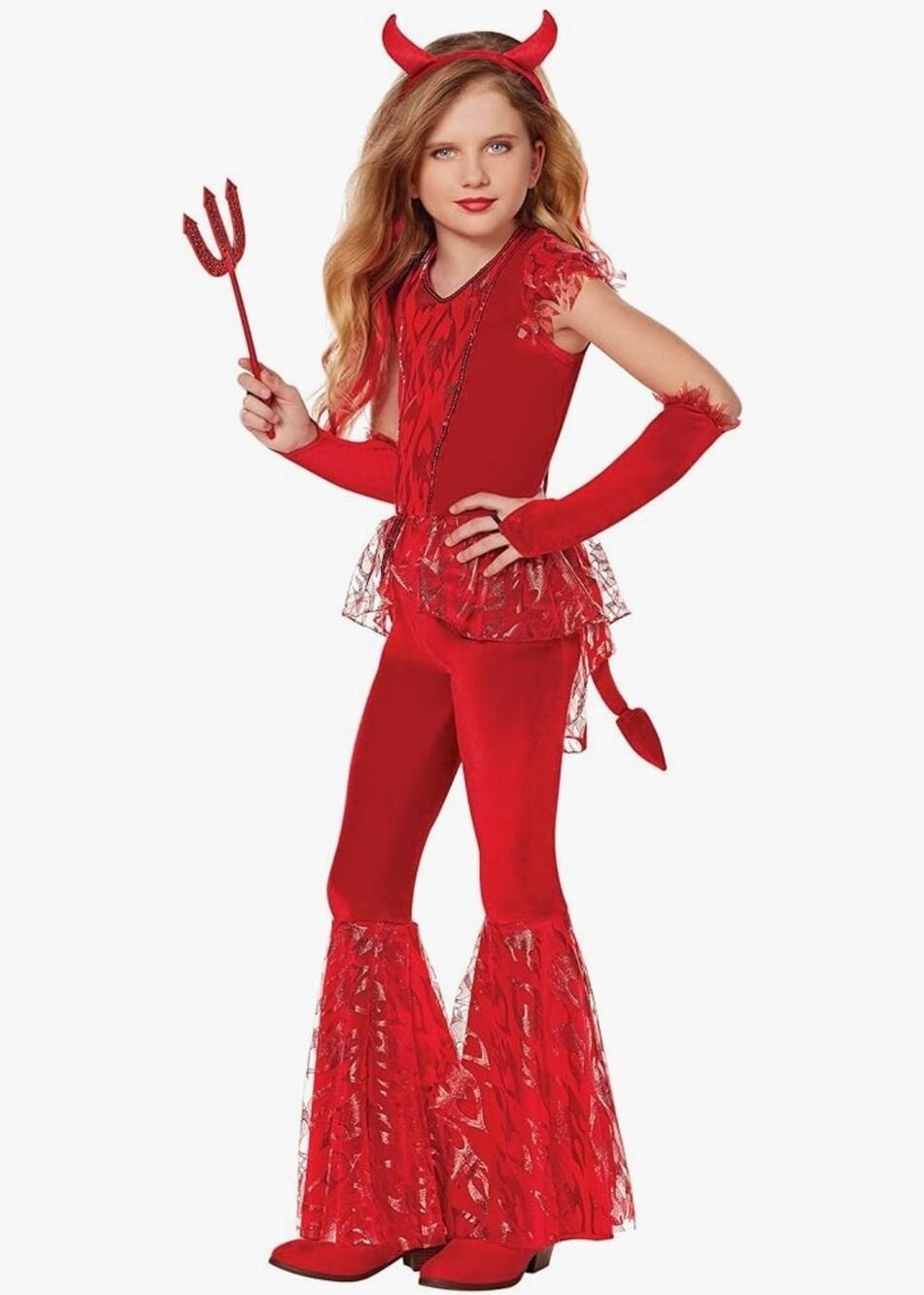 Spirit Halloween Kids Diva Devil Red Flared Jumpsuit Costume Size L